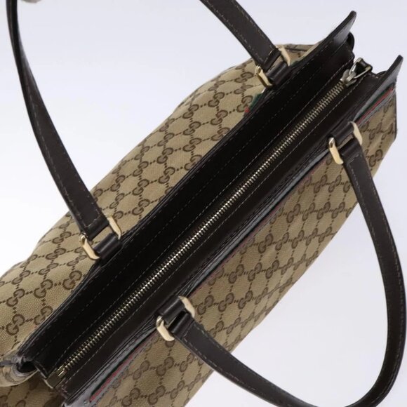 GUCCI GG Canvas Web Sherry Line Hand Bag Beige Gold Red - Picture 9 of 15